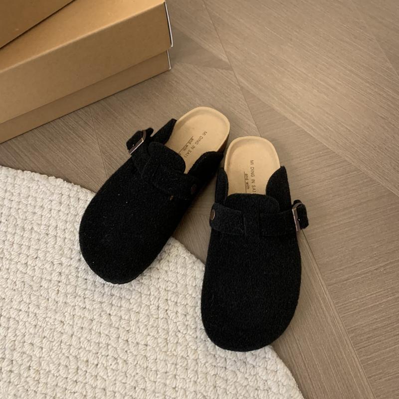 

Модные женские флисовые войлочные мюли-сабо с закрытым носком, с очень мягкой пробковой стелькой, шлепанцы-слайды, женские зимние теплые плюшевые сандалии Birken 35