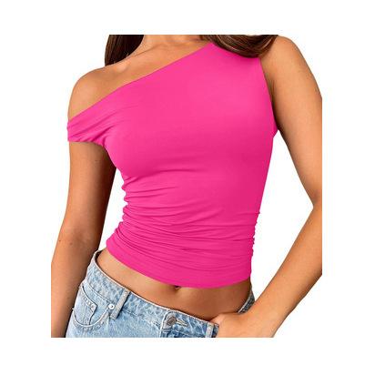 Women's Asymmetric Neck Sleeveless Crop Top Slim Fit Streetwear Ruched Camisole Tank Top