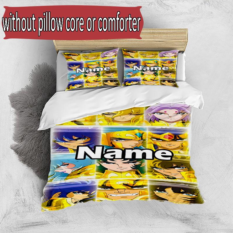 3pcs Duvet Cover Set (1*Duvet Cover + 2*Pillowcase, Without Core), Custom Name Saint Seiya Pattern Bedding Set, Home Bedroom Decor Gift