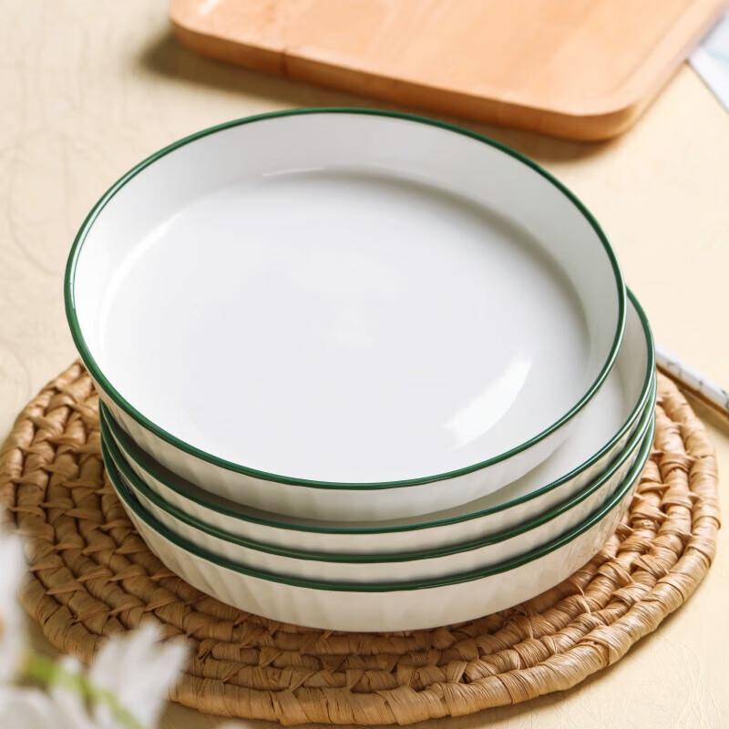 Elegante jade-grüne Rand Keramik Tiefe Suppenschalen, 4er-Set