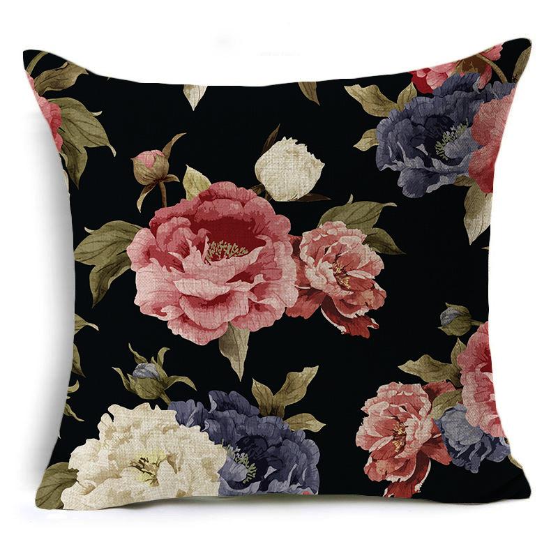 New Pink Black Rose Cushion Covers European Style Flowers Pillow Covers Hot Flowers Pillow Cushion Covers Decorative Couch Sofa