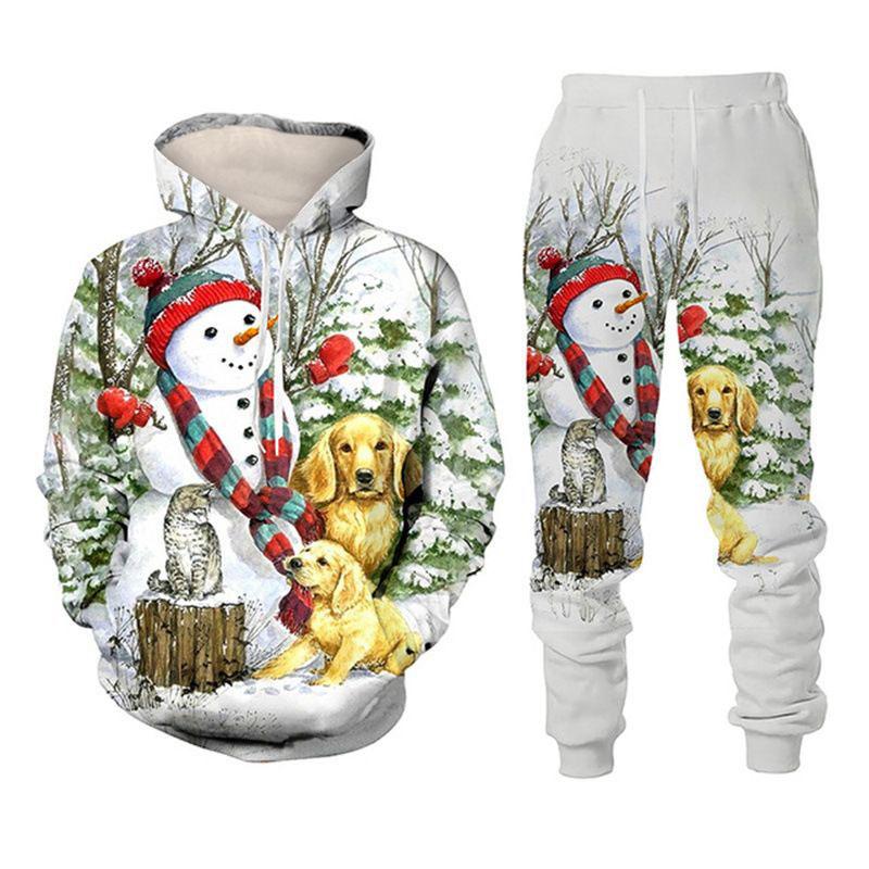 3D Print Hoodies Suit Christmas Santa Claus Man Woman Tracksuit Pants 2pcs Sets New Year Holiday Party Casual Pullover Oversized