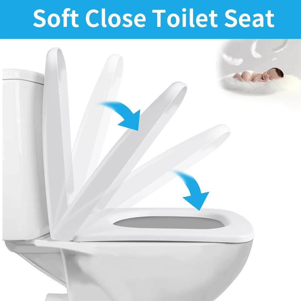 Slow-Close Square Toilet Seat Lid Cover Set Quick Release Thicken Replacement Universal Easy Installation for Home