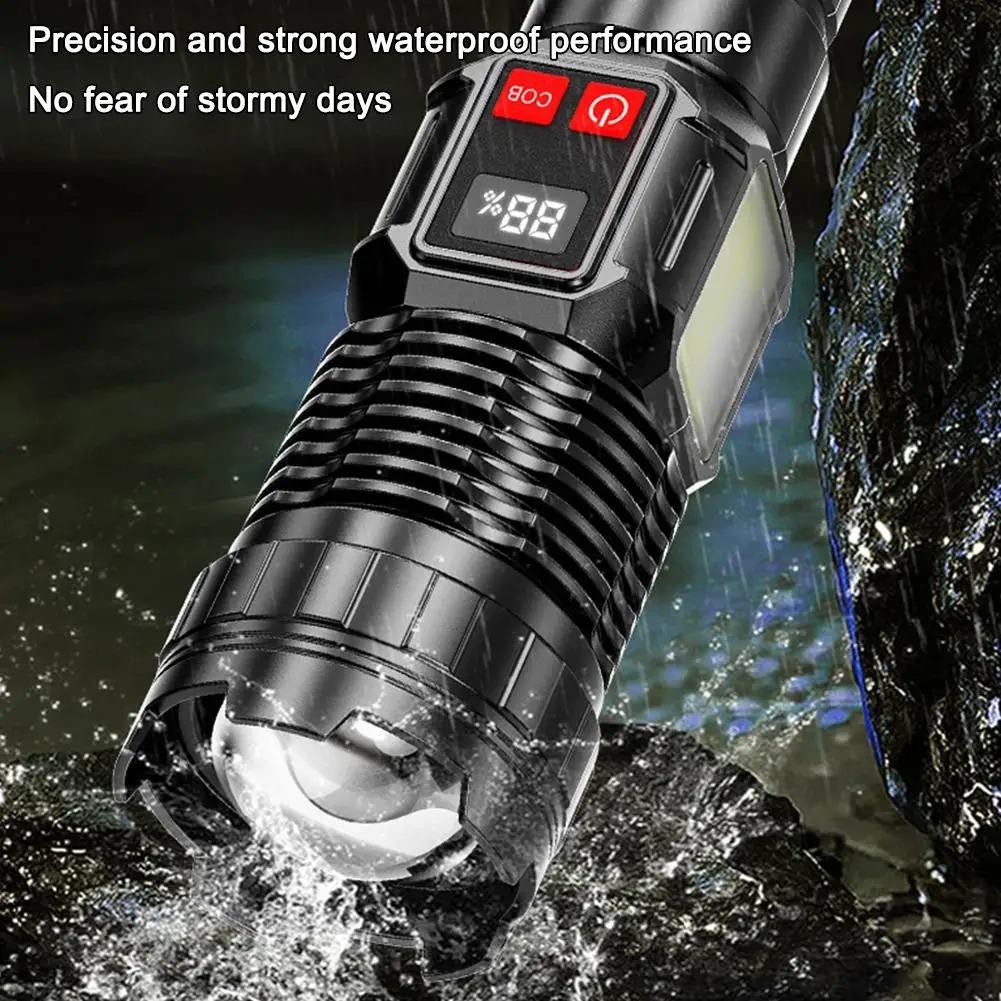 10000Lumens Super Bright Long Range LED Flashlight Outdoor Waterproof Flashlight Camping Lantern Torch Zoom Flashlight High Power Led Flashlight