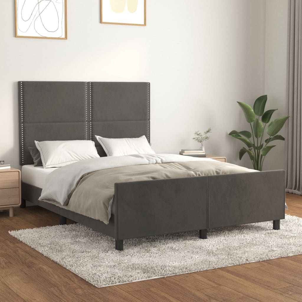 Bed Frame without Mattress Dark Grey 140 x 190 cm Velvet