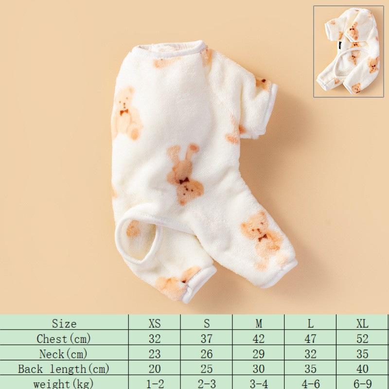 Adorable Bear Print Pet Onesie Sweater Soft Flannel Four-Legged Suit for Dogs And Cats Autumn Winter Pet Clothing