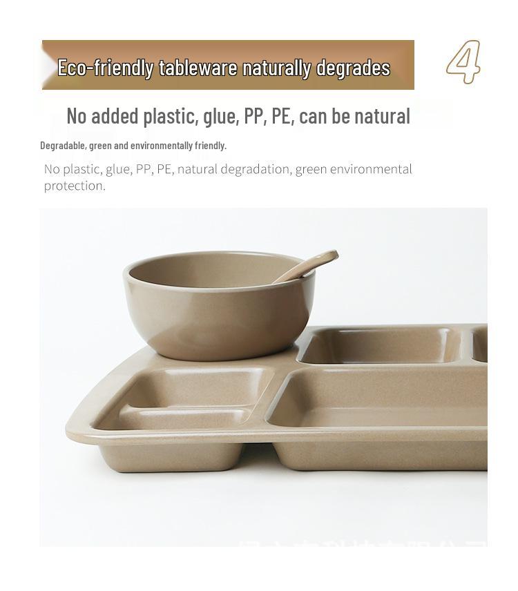 Japanese Thickened Rectangular Compartment Plate - Rice Husk Material, Deepened Sections for Adult Meal Serving