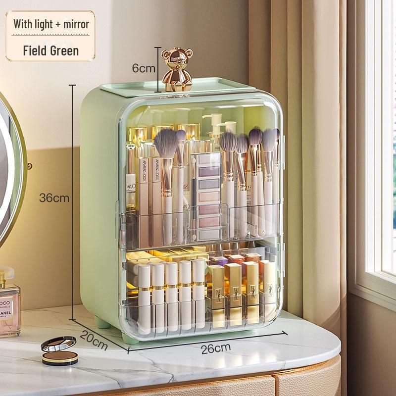 Boîte de Rangement Cosmétique Anti-Poussière de Grande Capacité avec Miroir pour Coiffeuse.