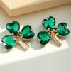 Small Green Zircon Love Hear Stone Tree Leaf Stud Earrings For Women Gold Color Wedding Jewelry Bridal Engagement Gifts