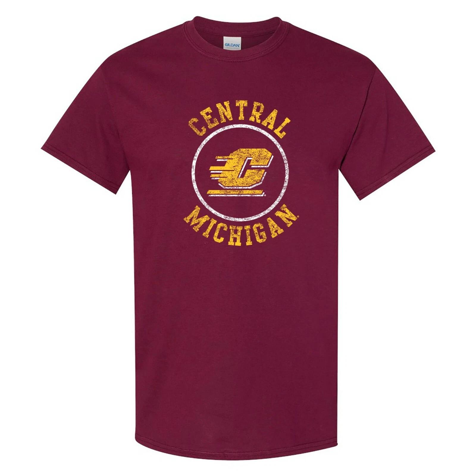 Central Michigan University Chippewas Distressed Circle Logo Unisex Tee - Maroon XL