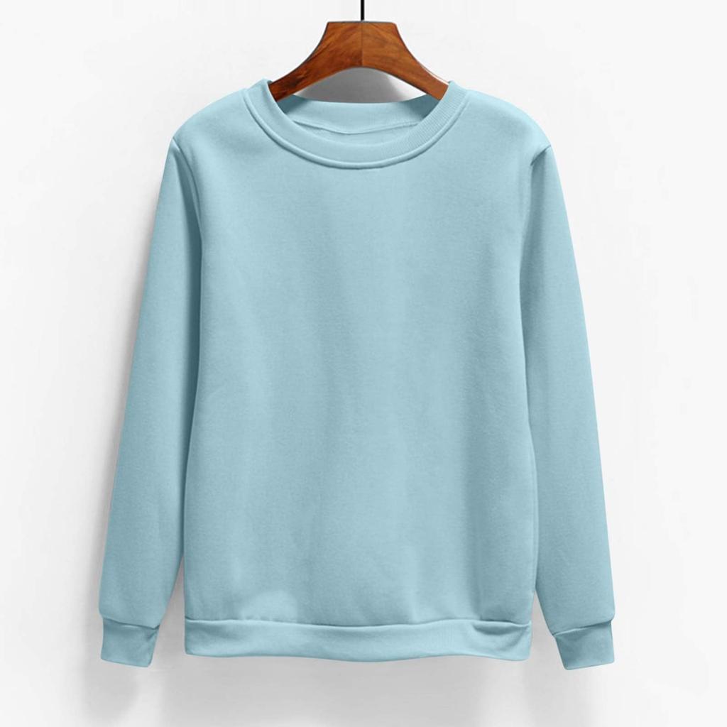 Women's Fashion Casual Round Neck Long Sleeve Fleece-Lined Solid Color Sweatshirt