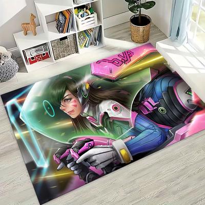 Game OW Overwatch D.VA Mei Reaper Cartoon 3D Rug for Bedroom Living Room Sofa Home Doormat Decor, Large Kids Non-slip Floor Mat