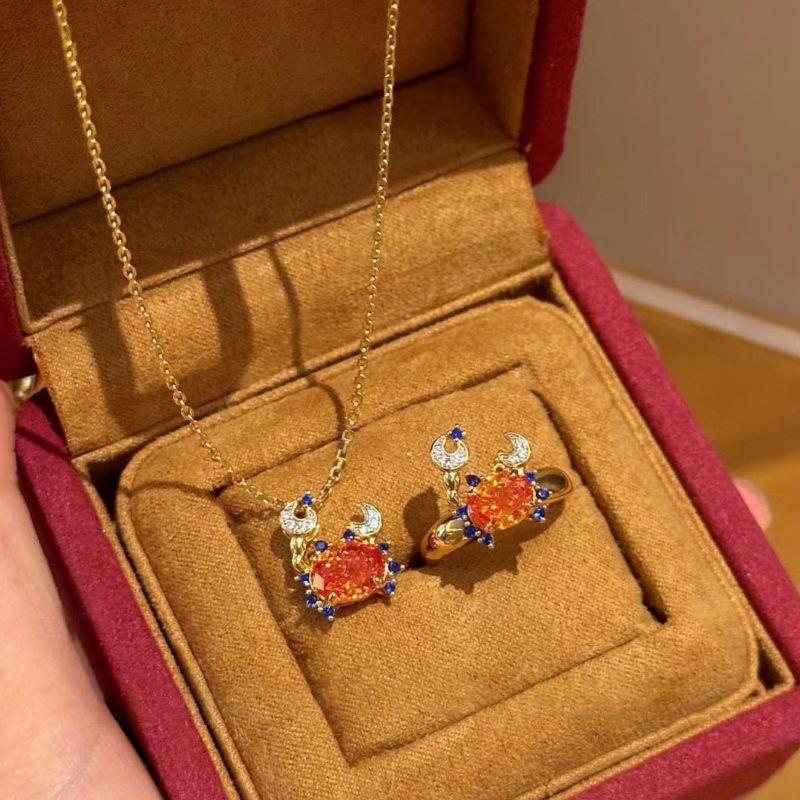 Light Luxury High-End Crab Fanta Stone Ring Necklace Women'S Super Flash Diamonds Personality Temperament Cute Women'S Jewelry