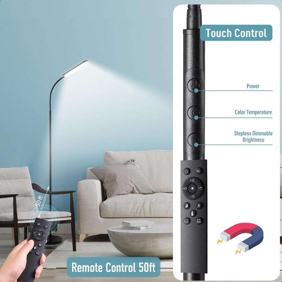 Floor Lamp 18W 1800LM er Bright LED Floor Lamp with Remote Works with Smart Plug Dimmable Timing Eye Caring Reading Lamps Floor