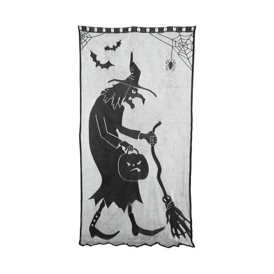 Halloween Türvorhang, Spitze Spinnennetz Kaminabdeckung, Gruseliges Skelett Hexe Fledermaus Druck Fenster Tür Vorhänge für Haus Innen Party Dekoration