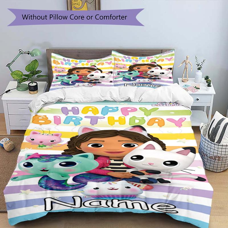 Set de Lenjerie de Pat cu Nume Personalizat 3 Bucăți Casa de Păpuși a lui Gabby Husa de Plapumă Închidere Include 1 Husă de Plapumă 2 Fețe de Pernă Moale și Confortabilă Pentru Toate Anotimpurile