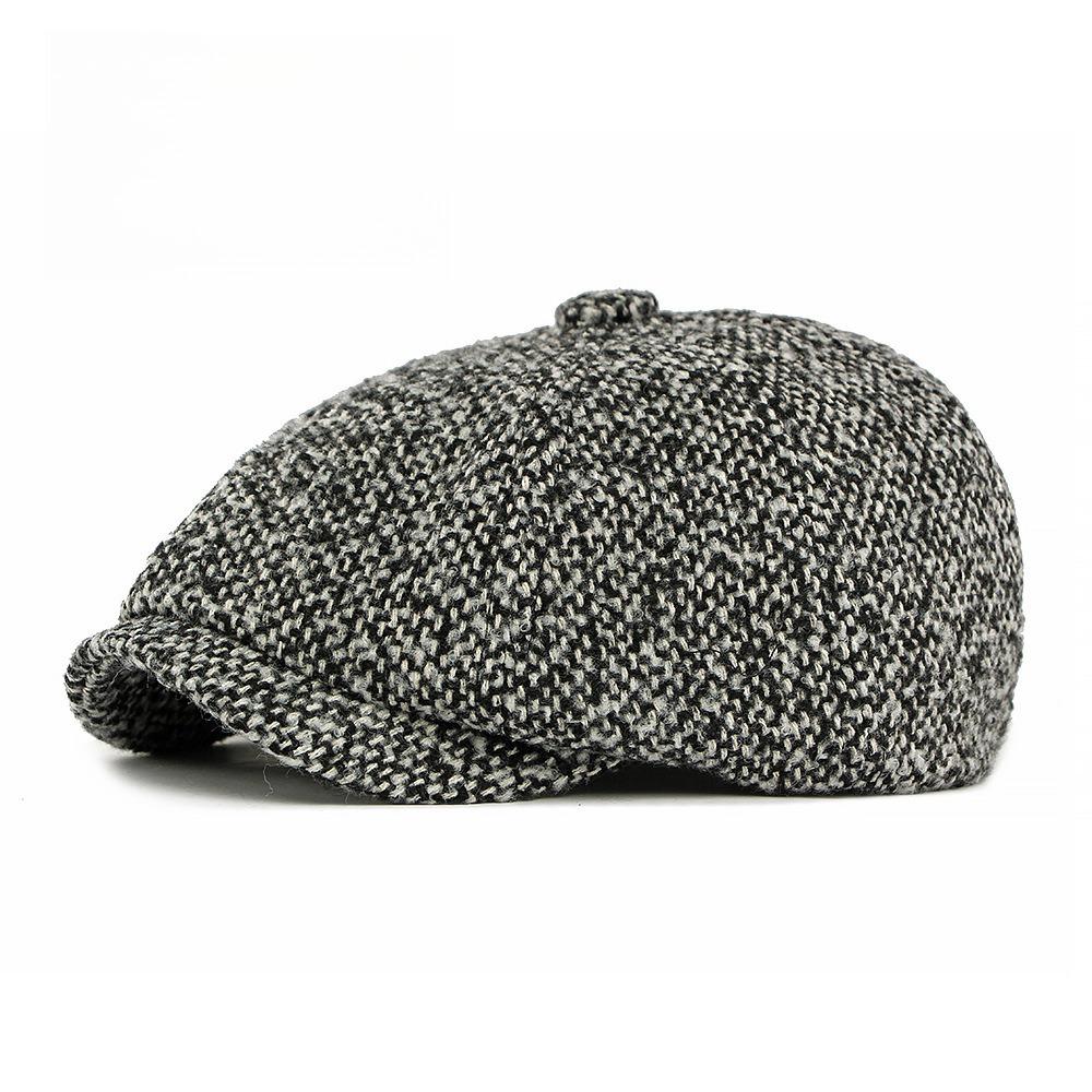 Unisex Retro Tweed Newsboy Cap British Octagonal Hat Speckled Wool Blend Baker Boy Cap Autumn Winter Warm Flat Painter Hat 55-60cm