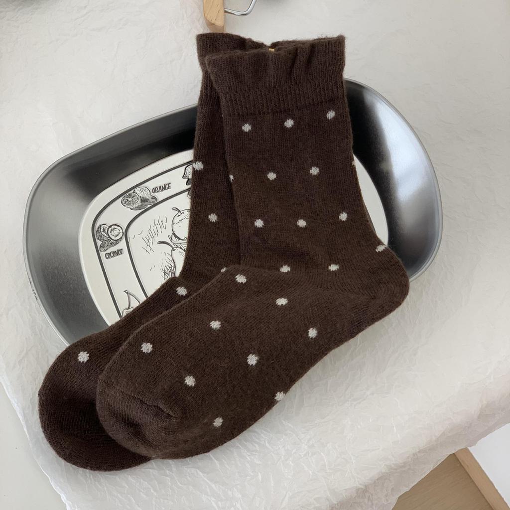Polka Dot Korean Mid-Calf Lambswool Socks - Autumn/Winter Women's Chunky Warm Style