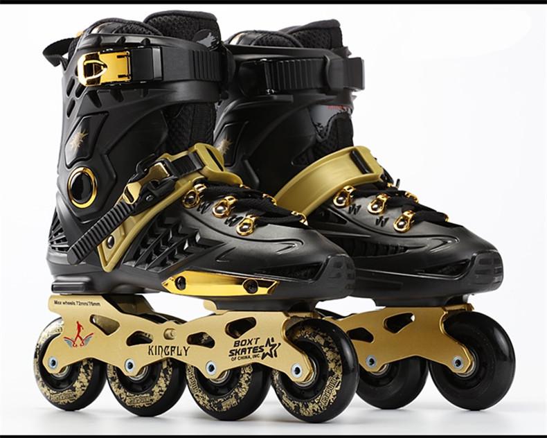 Erwachsene Schwarz-Gold Inline-Rollschuhe für Männer & Frauen – Anfänger Einreihig mit Blumenmuster