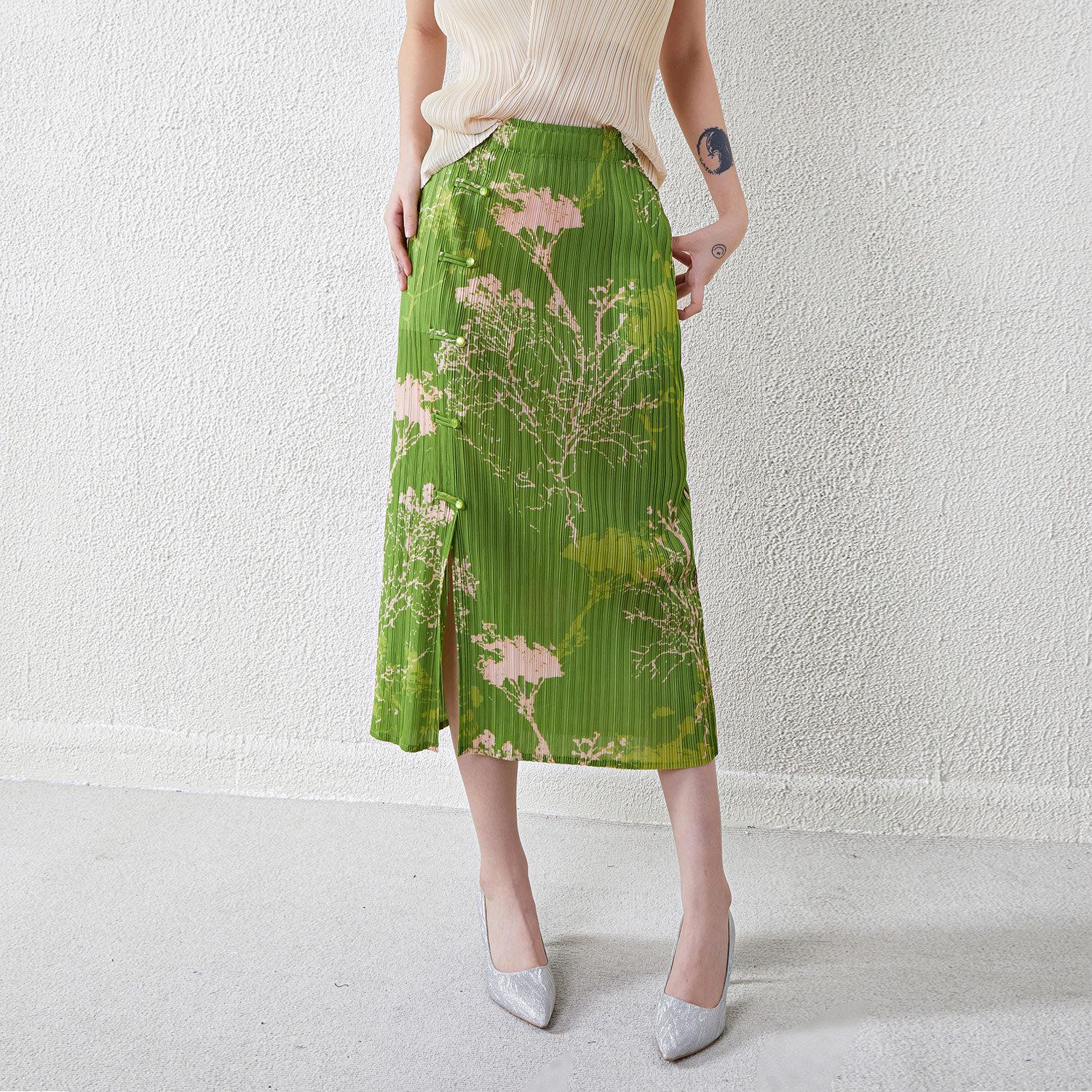 

High-End Women s Summer High-Waist Pleated Midi Skirt with Slit One Size (90-155 cm)
