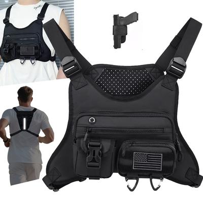 Gilet de poitrine avant de camping Sac à dos Sac de course Cyclisme Jogging Chasse Gilet Rig extérieur Sports Gym Voyage Entraînement Sac banane