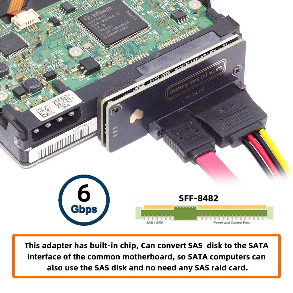 SF-090-SATA SFF-8482 SAS 29Pin para 7+15 22Pin SATA Adaptador RAID para Unidade de Disco Rígido com Chipset