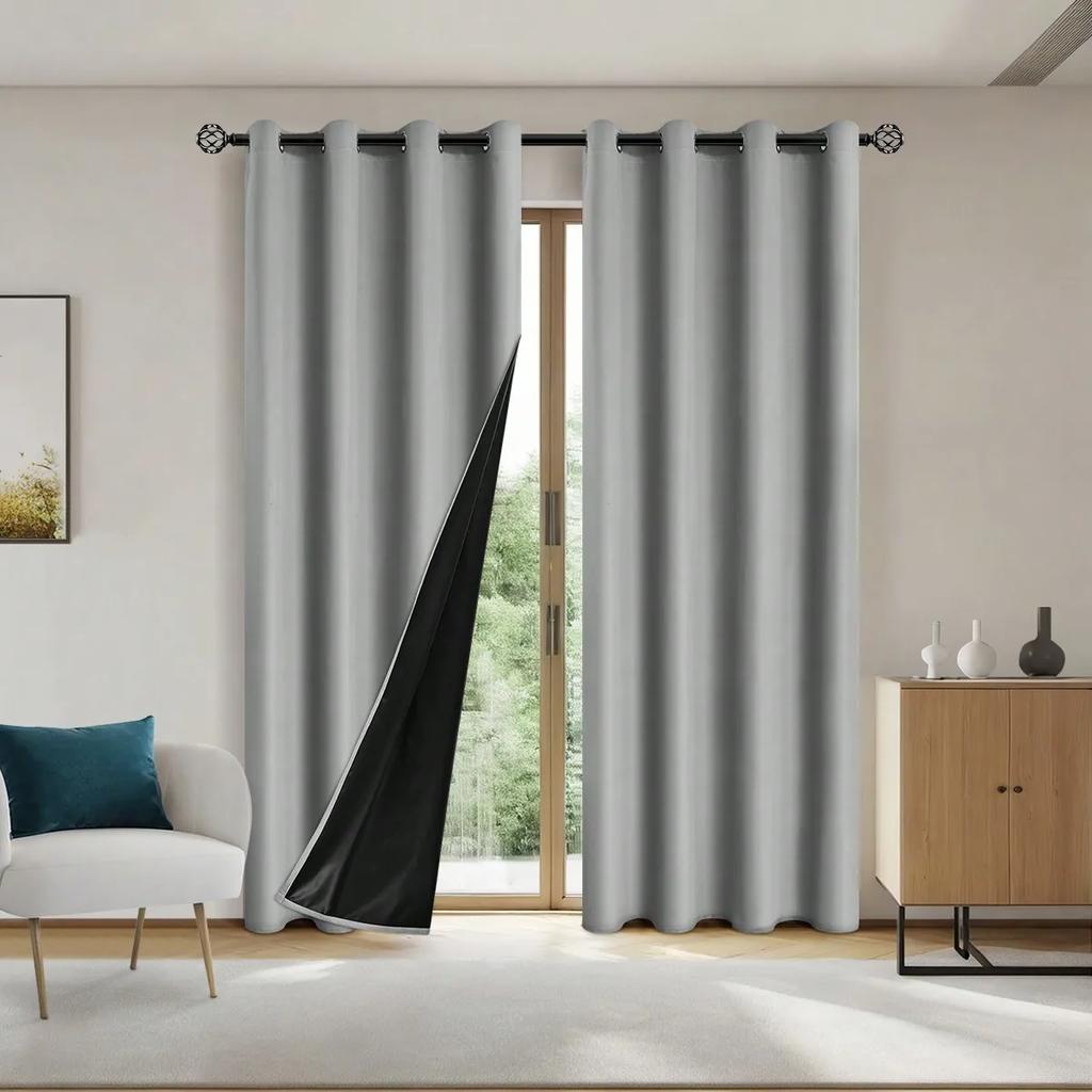 1pc Solid 100% Blackout Curtains with Grommets,  Curtains for Living Room, Bedroom