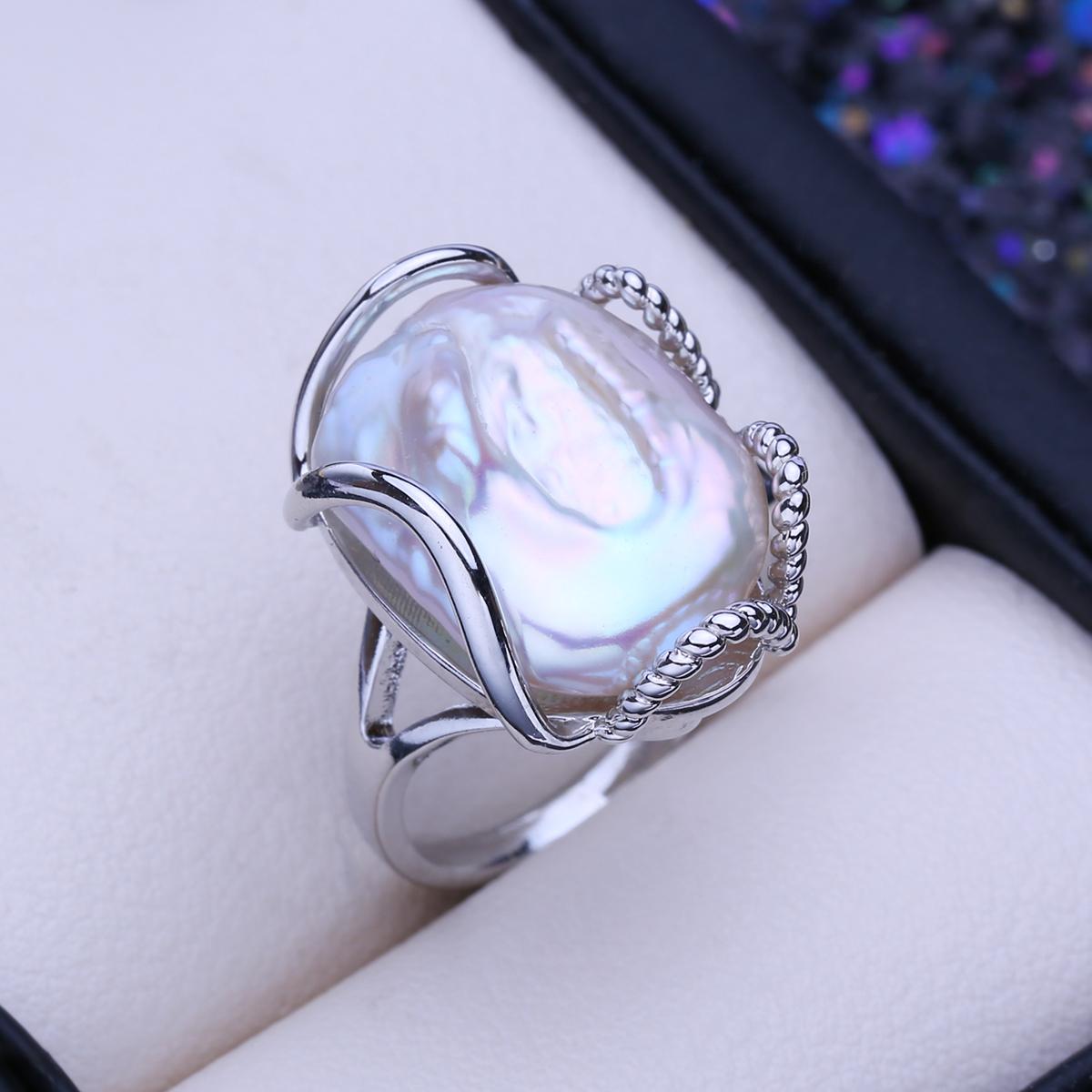 

LSOOYH кольца с натуральным пресноводным большим жемчугом в стиле барокко для женщин, классическое кольцо для вечеринки, подарки на день рождения, оптовая продажа adjustable