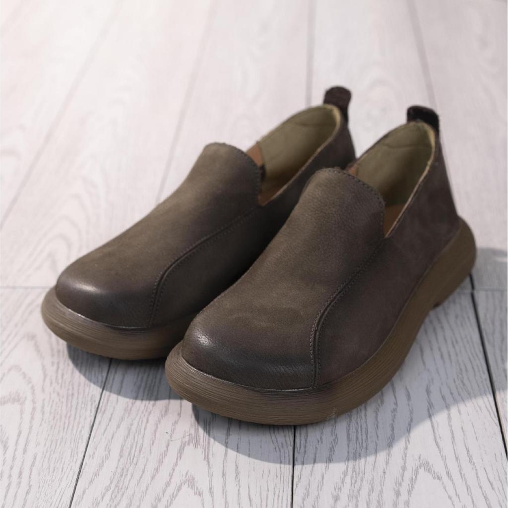 The first layer of cowhide retro single shoes women's new lazy one-pedal women's shoes platform shoes genuine leather