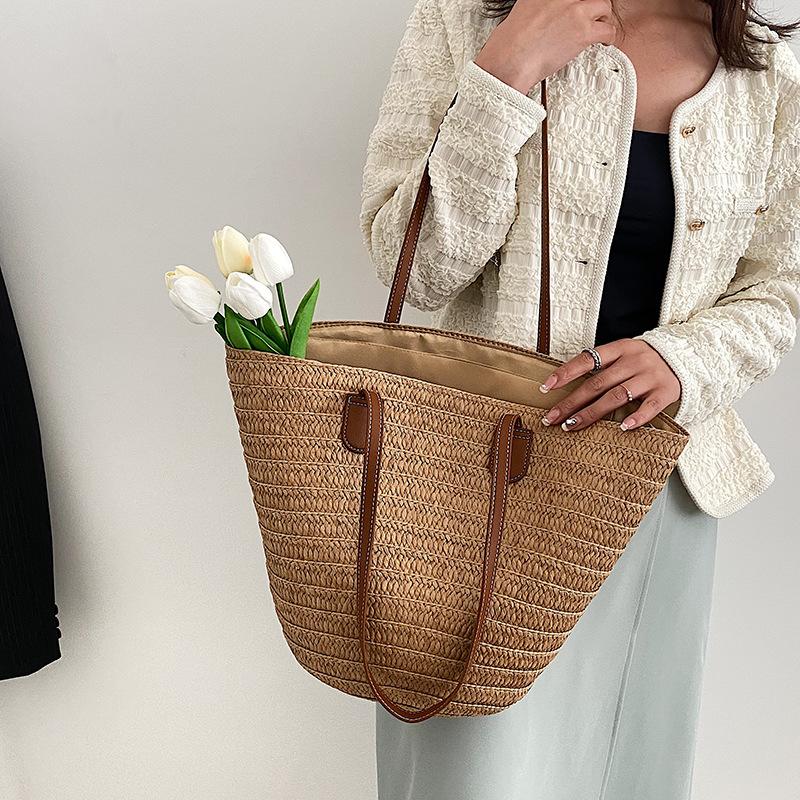 Women's Large Capacity Shoulder Bag Summer Straw Woven Basket Handbag Fashi Female Luxury Designer Beach Bag Bali Shopper Tote