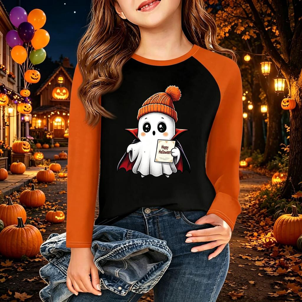 Kids' Halloween Printed Long Sleeve Neck T-Shirt for Casual Wear