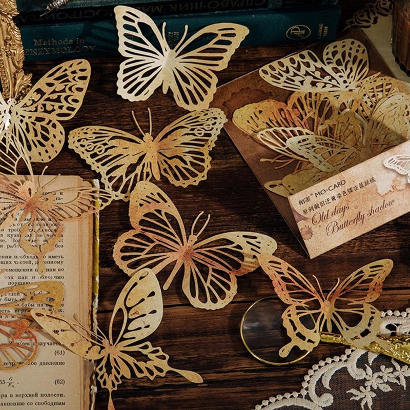 10-sheet Junk Journal Vintage Yellowed Coffee Dyed Hollow Lace Material Paper DIY Scrapbooking Collage Diary Album Decor