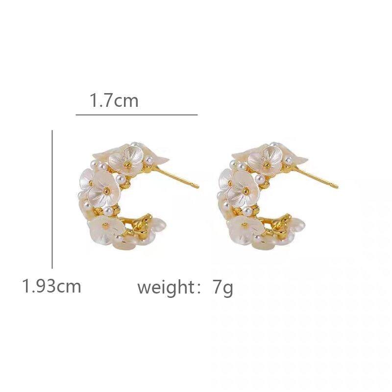 New Elegant Rhinestone Pearl Flower C-shaped Earrings for Women Cute Flower Earring Wedding Party Ear Accessory Y2K Jewelry Gift