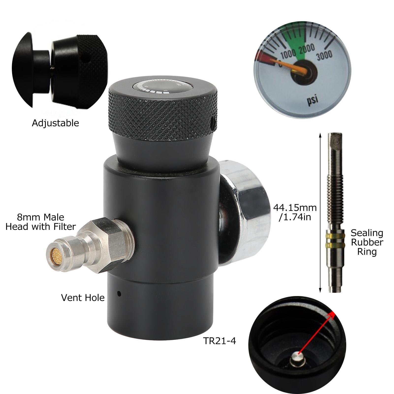 Adaptateur de remplissage de CO2 Valve avec tête mâle 8 mm Manomètre ASA 3000 psi Noir