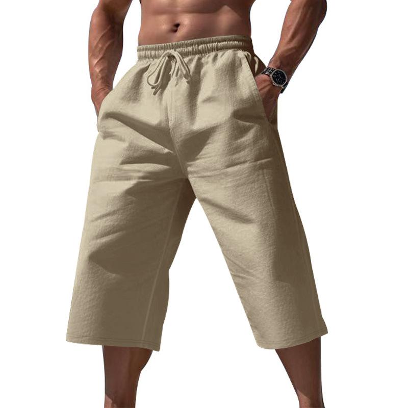 Herren Kordelzug Elastischer Bund Caprihosen Imitation Leinen Locker Mehrfarbig Atmungsaktiv Sommer Freizeit Verkürzte Hosen