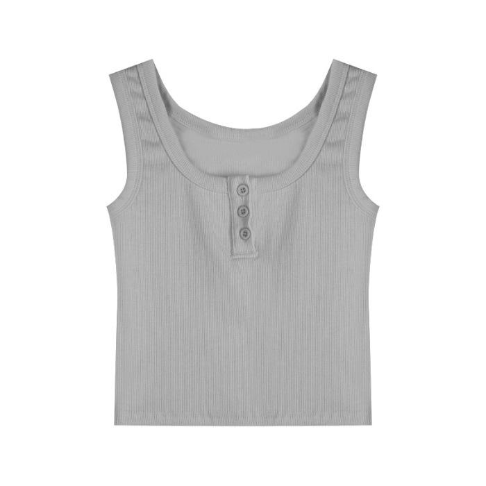 

Summer new sweet and spicy style outer wear short U-neck I-shaped top pink suspender vest women s inner base S серый