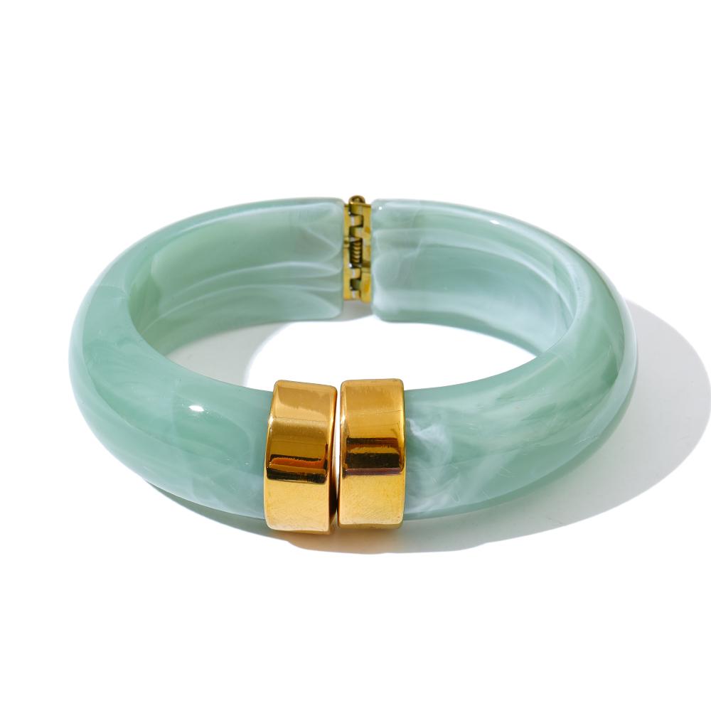 Yhpup 66mm Groen Roze Bruin Paars Acryl Dikke Armband Manchet voor Vrouwen Roestvrij Staal Nieuwkomers 2025 Polssieraad Cadeau