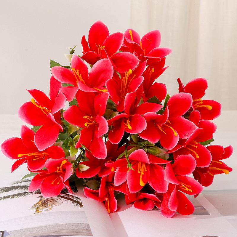 Simulation 5-Zweig 10 Köpfe Bunte Lilie Hochzeit Heimdekoration Simulation Narzissen-Orchideen-Dekoration Vase Requisiten Fotografie
