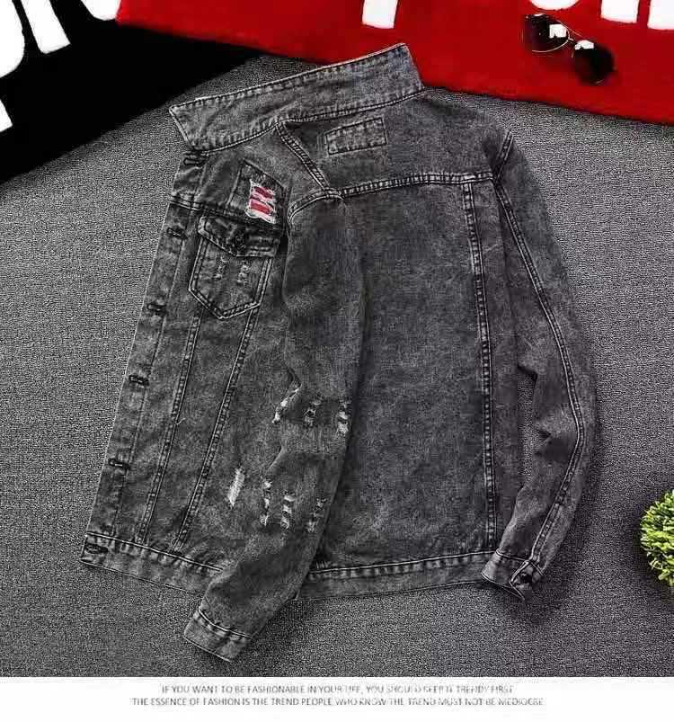 Men's Trendy Korean Style Ripped Denim Jacket for Autumn/Winter