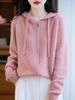 Women's Thick Wool Zipper Hooded Cardigan: Autumn/Winter Fashion, Loose Knit, Long Sleeve Sweater Coat.