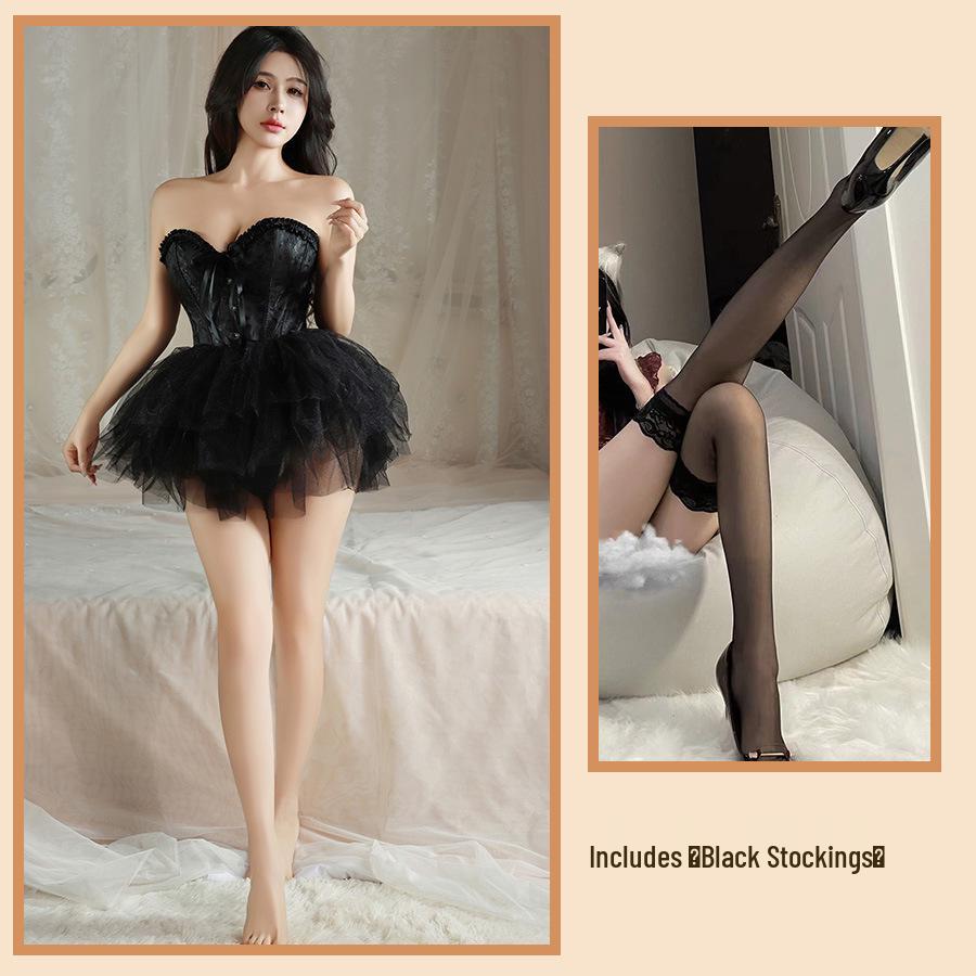 Jin Xiao Sexy Dessous: Feen Schnürkorsett Bustier & Trägerloses Puffrock Nachthemd