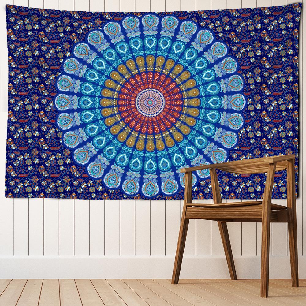 Tapiserie cu mandala albastru și violet, agățat pe perete, Hippie Tapiz, estetică simplă, abstractă, decor acasă