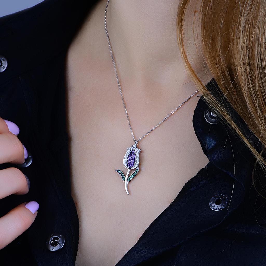 925 Tulip Silver Necklace, Tulip Necklace, Turkish Silver Jewelry, Flower Necklace, Tulip Pendant Necklace, Gift Idea For Women