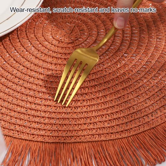 Braided Round Placemats Woven Tassel Table Mats for Kitchen Dining Heat Resistant Natural Fabric Place Mats Indoor Outdoor Use