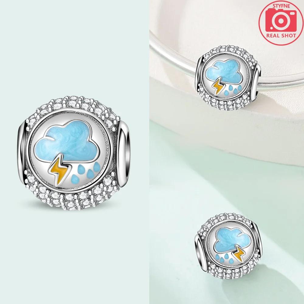

925 Silver Charms Exquisite Pink Zircon Blue Cloud Heart Lovely Colors Beads Fit Bracelet Jewelry Women Gift Making Diy