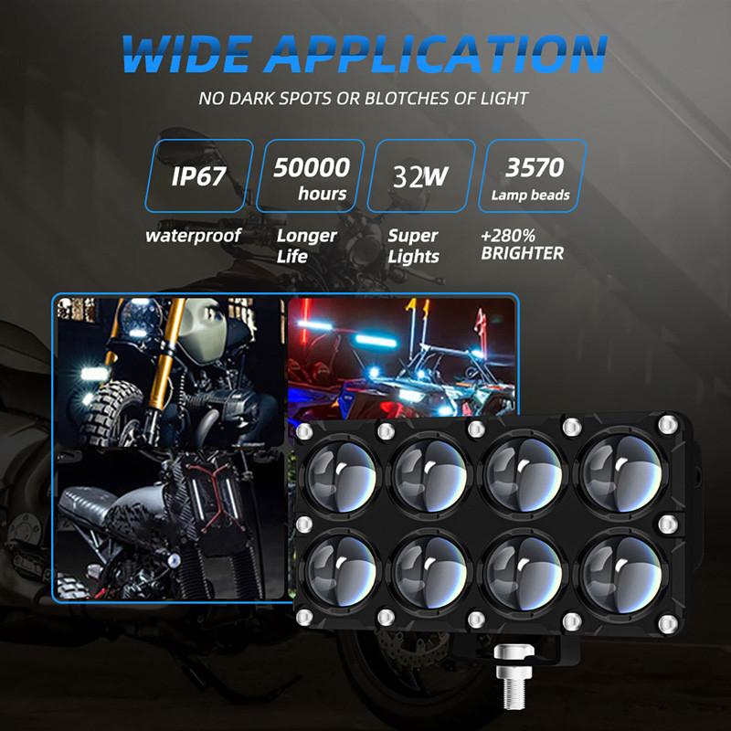 1/2 Pcs 8 Lens Auxiliary Motorcycle Spotlight Working Fog Lights Headlight Driving Spot Lamp - 32W/9-80V