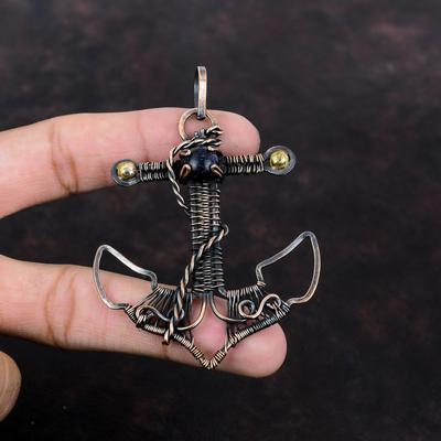 Blauer Sonnenstein Anhänger Kupferdraht umwickelter Edelsteinanhänger Anker Schmuck Erstaunlicher Anhänger Handgefertigter Anhänger Kupferdraht Schmuck Geschenk für Ehefrau
