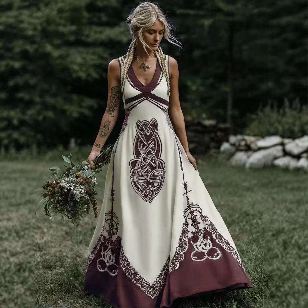Celtic Renaissance V-neck Sleeveless Summer Dress 2026 - Women's Cross-border Style