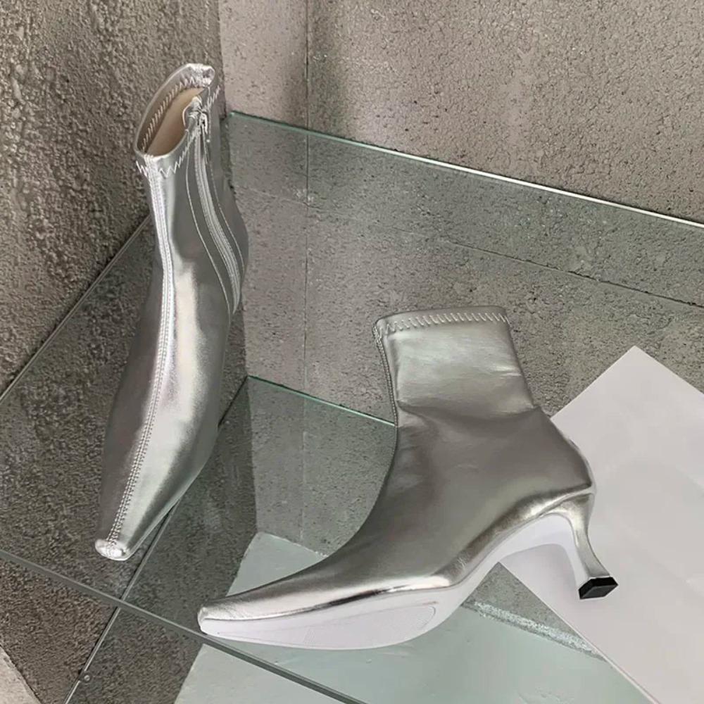 Modische spitze Damen-Ankle Boots mit dünnen niedrigen Absätzen, Frühlingsschuhe, bequemes weiches Leder, kurz, Damengröße 35-42