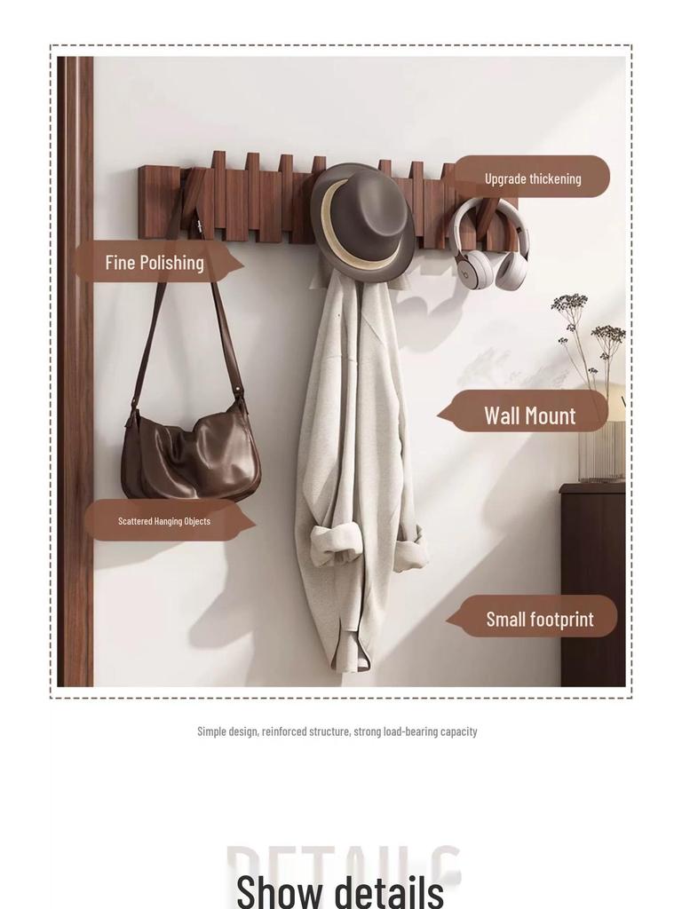Solid Wood No-Drill Coat Hook & Wall Art for Entryway